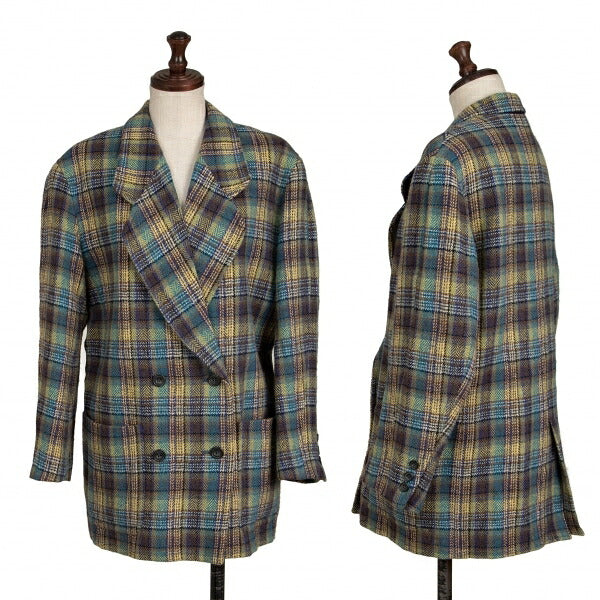 KENZO Wool Check Double-Breasted Jacket Green Size S