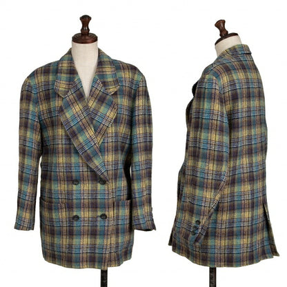 KENZO Wool Check Double-Breasted Jacket Green Size S