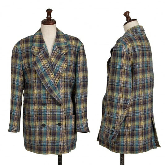 KENZO Wool Check Double-Breasted Jacket Green Size S