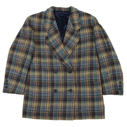 KENZO Wool Check Double-Breasted Jacket Green Size S
