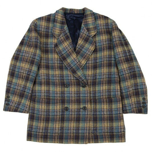 KENZO Wool Check Double-Breasted Jacket Green Size S