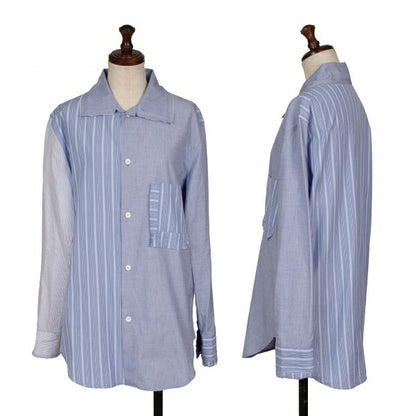 Y's 21SS Cotton Raw Edge Stripe Button-Up Shirt Blue Size 1