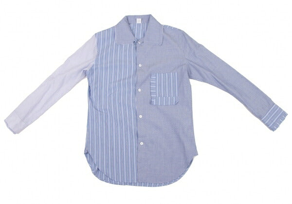 Y's 21SS Cotton Raw Edge Stripe Button-Up Shirt Blue Size 1