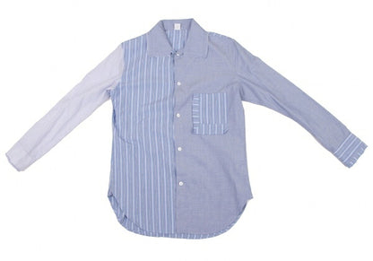 Y's 21SS Cotton Raw Edge Stripe Button-Up Shirt Blue Size 1