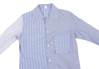 Y's 21SS Cotton Raw Edge Stripe Button-Up Shirt Blue Size 1