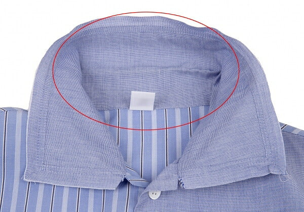 Y's 21SS Cotton Raw Edge Stripe Button-Up Shirt Blue Size 1