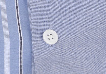 Y's 21SS Cotton Raw Edge Stripe Button-Up Shirt Blue Size 1