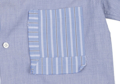 Y's 21SS Cotton Raw Edge Stripe Button-Up Shirt Blue Size 1
