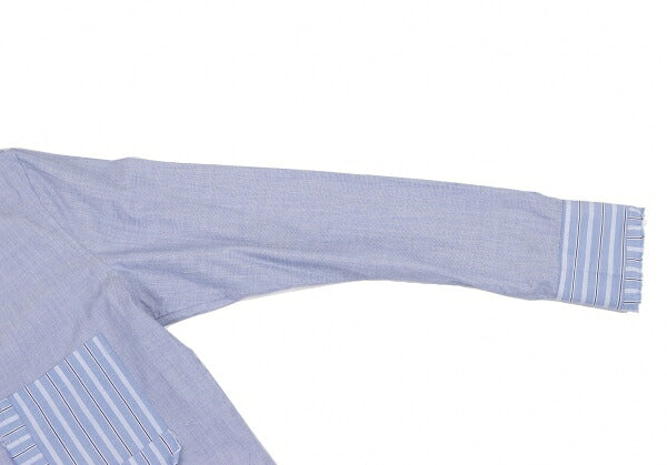 Y's 21SS Cotton Raw Edge Stripe Button-Up Shirt Blue Size 1