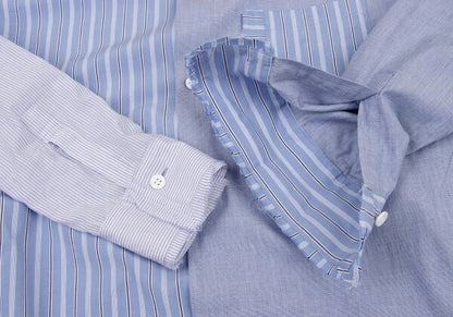 Y's 21SS Cotton Raw Edge Stripe Button-Up Shirt Blue Size 1