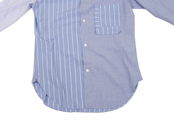 Y's 21SS Cotton Raw Edge Stripe Button-Up Shirt Blue Size 1