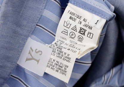 Y's 21SS Cotton Raw Edge Stripe Button-Up Shirt Blue Size 1
