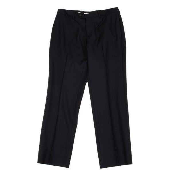 EMPORIO ARMANI Glossy Wool Tapered Slacks Navy Size 46
