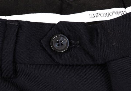 EMPORIO ARMANI Glossy Wool Tapered Slacks Navy Size 46