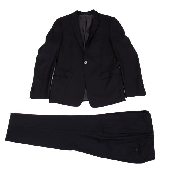 EMPORIO ARMANI Glossy Wool Tapered Slacks Navy Size 46