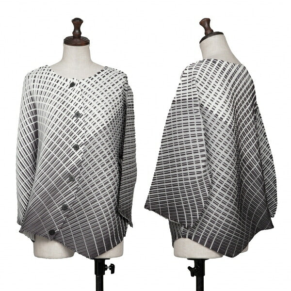 PLEATS PLEASE Polyester Line Print White Black Blouse Size 3