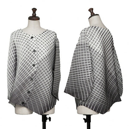 PLEATS PLEASE Polyester Line Print White Black Blouse Size 3