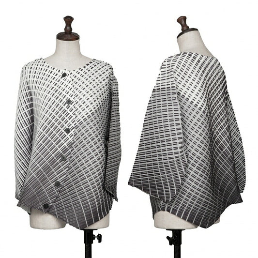 PLEATS PLEASE Polyester Line Print White Black Blouse Size 3