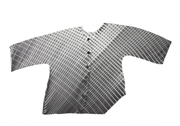 PLEATS PLEASE Polyester Line Print White Black Blouse Size 3