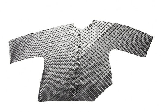 PLEATS PLEASE Polyester Line Print White Black Blouse Size 3
