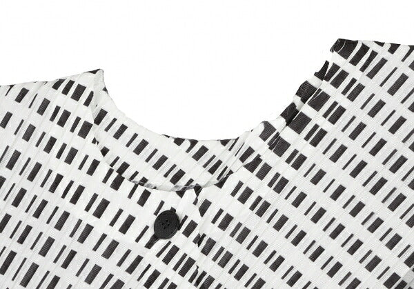 PLEATS PLEASE Polyester Line Print White Black Blouse Size 3