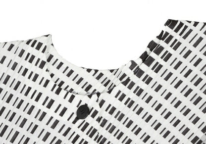 PLEATS PLEASE Polyester Line Print White Black Blouse Size 3