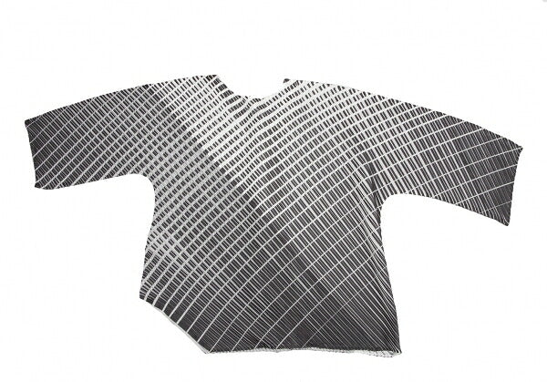 PLEATS PLEASE Polyester Line Print White Black Blouse Size 3