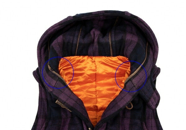 GANRYU Check Hooded Down Vest Purple Green Size S