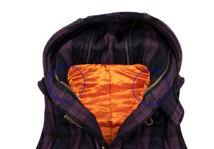 GANRYU Check Hooded Down Vest Purple Green Size S
