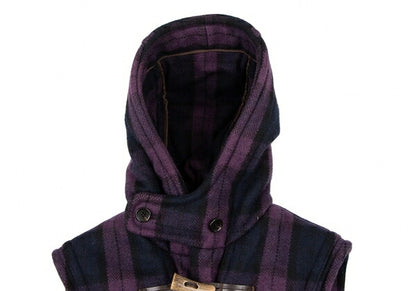 GANRYU Check Hooded Down Vest Purple Green Size S