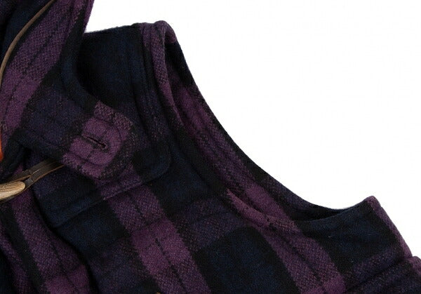 GANRYU Check Hooded Down Vest Purple Green Size S