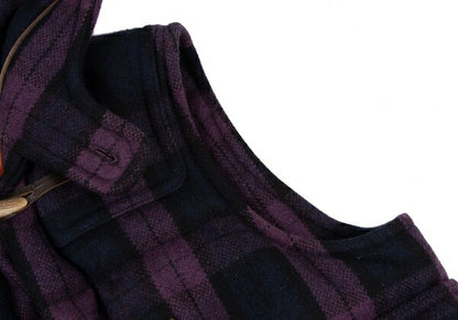 GANRYU Check Hooded Down Vest Purple Green Size S