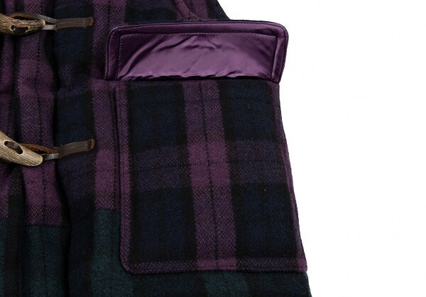 GANRYU Check Hooded Down Vest Purple Green Size S