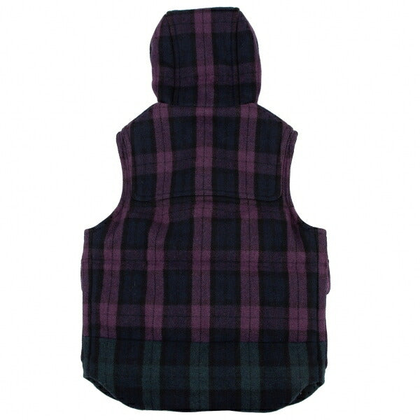 GANRYU Check Hooded Down Vest Purple Green Size S