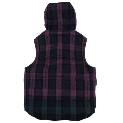 GANRYU Check Hooded Down Vest Purple Green Size S