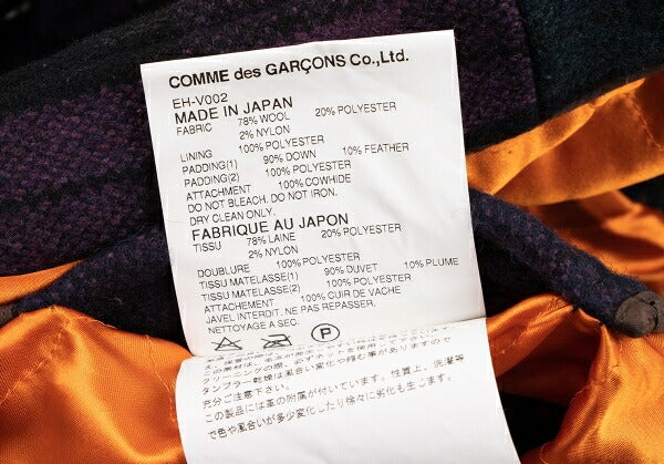 GANRYU Check Hooded Down Vest Purple Green Size S