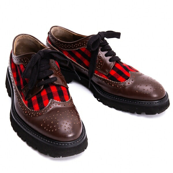 MARNI Check Panel Leather Wingtip Shoes Brown Size 42 (27cm)