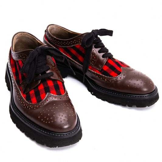 MARNI Check Panel Leather Wingtip Shoes Brown Size 42 (27cm)