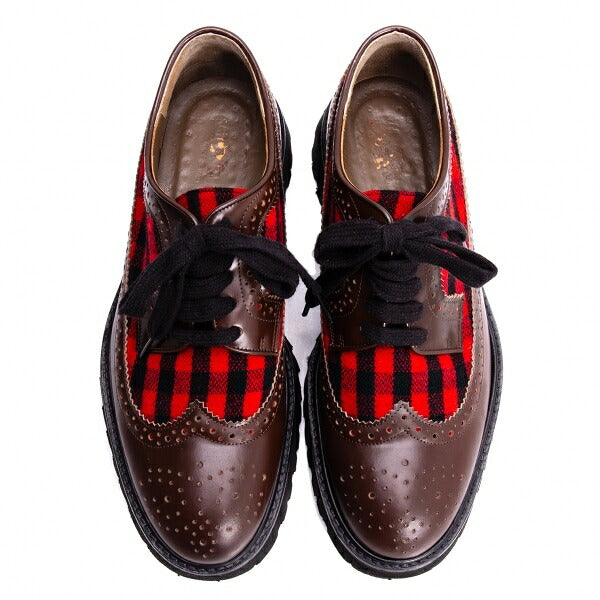 MARNI Check Panel Leather Wingtip Shoes Brown Size 42 (27cm)