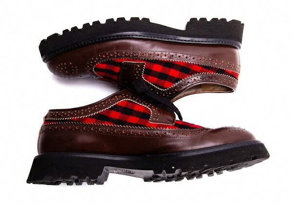 MARNI Check Panel Leather Wingtip Shoes Brown Size 42 (27cm)