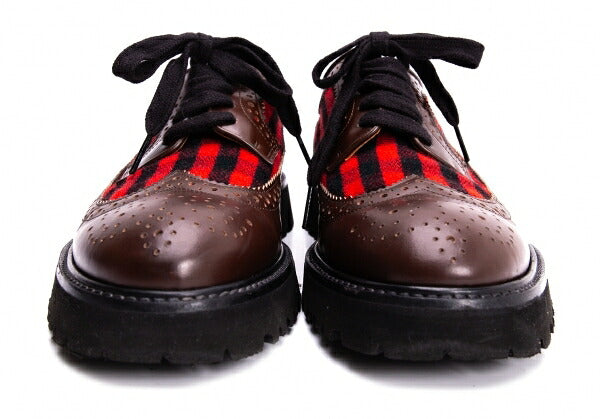 MARNI Check Panel Leather Wingtip Shoes Brown Size 42 (27cm)