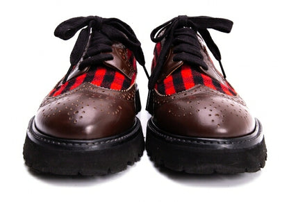 MARNI Check Panel Leather Wingtip Shoes Brown Size 42 (27cm)