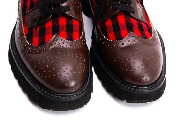 MARNI Check Panel Leather Wingtip Shoes Brown Size 42 (27cm)
