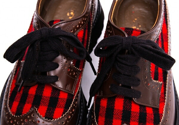 MARNI Check Panel Leather Wingtip Shoes Brown Size 42 (27cm)