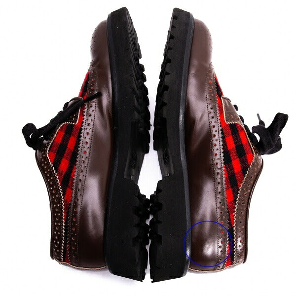 MARNI Check Panel Leather Wingtip Shoes Brown Size 42 (27cm)