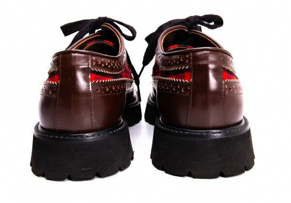 MARNI Check Panel Leather Wingtip Shoes Brown Size 42 (27cm)