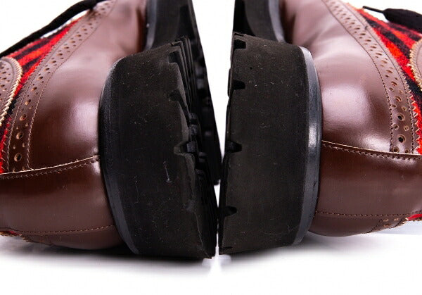 MARNI Check Panel Leather Wingtip Shoes Brown Size 42 (27cm)