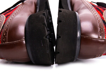 MARNI Check Panel Leather Wingtip Shoes Brown Size 42 (27cm)