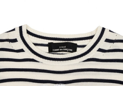 tricot COMME des GARCONS Wool Sequin Cream Navy Sweater Size M