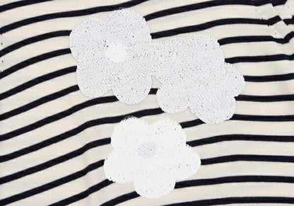 tricot COMME des GARCONS Wool Sequin Cream Navy Sweater Size M